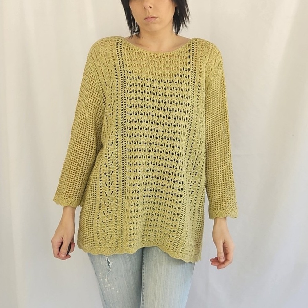 Y2K Green‎ Linen and Cotton Sweater